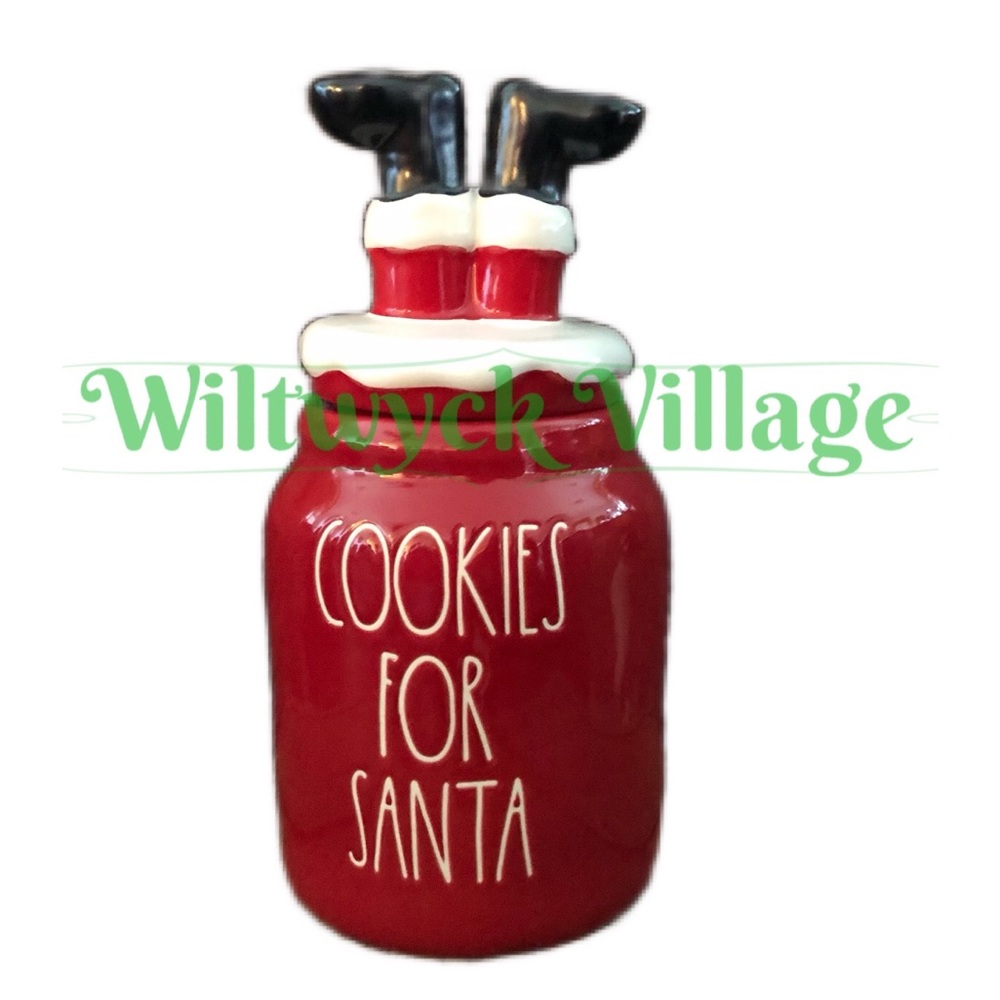 Christmas COOKIES FOR SANTA Canister With Figural Santa Legs Topper